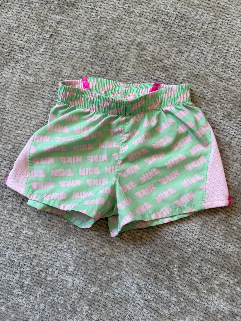 Nike Dri-FIT Girls 18M Mint Green Pink Logo Athletic Running Shorts